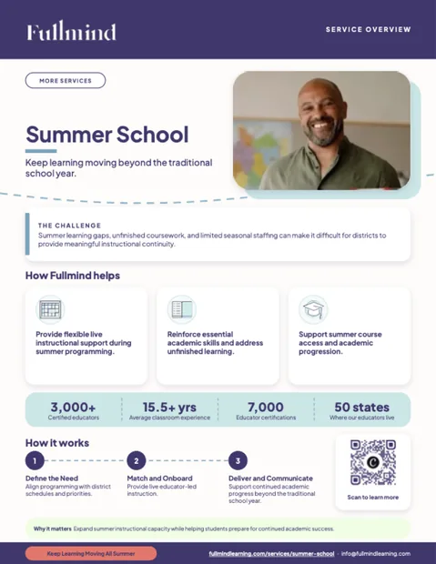 Summer School one-pager from Fullmind