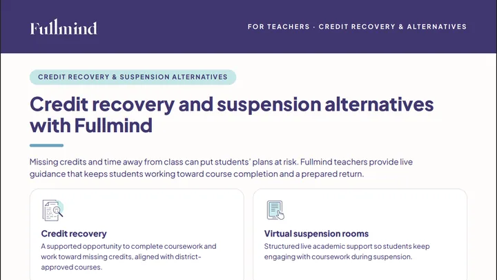 First page of Credit Recovery and Suspension Alternatives with Fullmind (PDF)