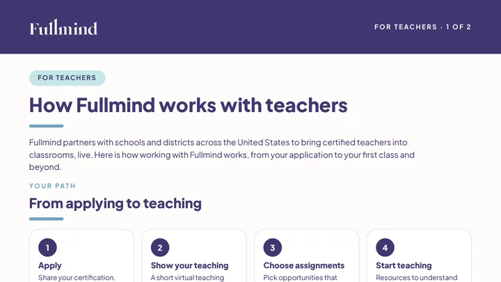 First page of How Fullmind Works with Teachers